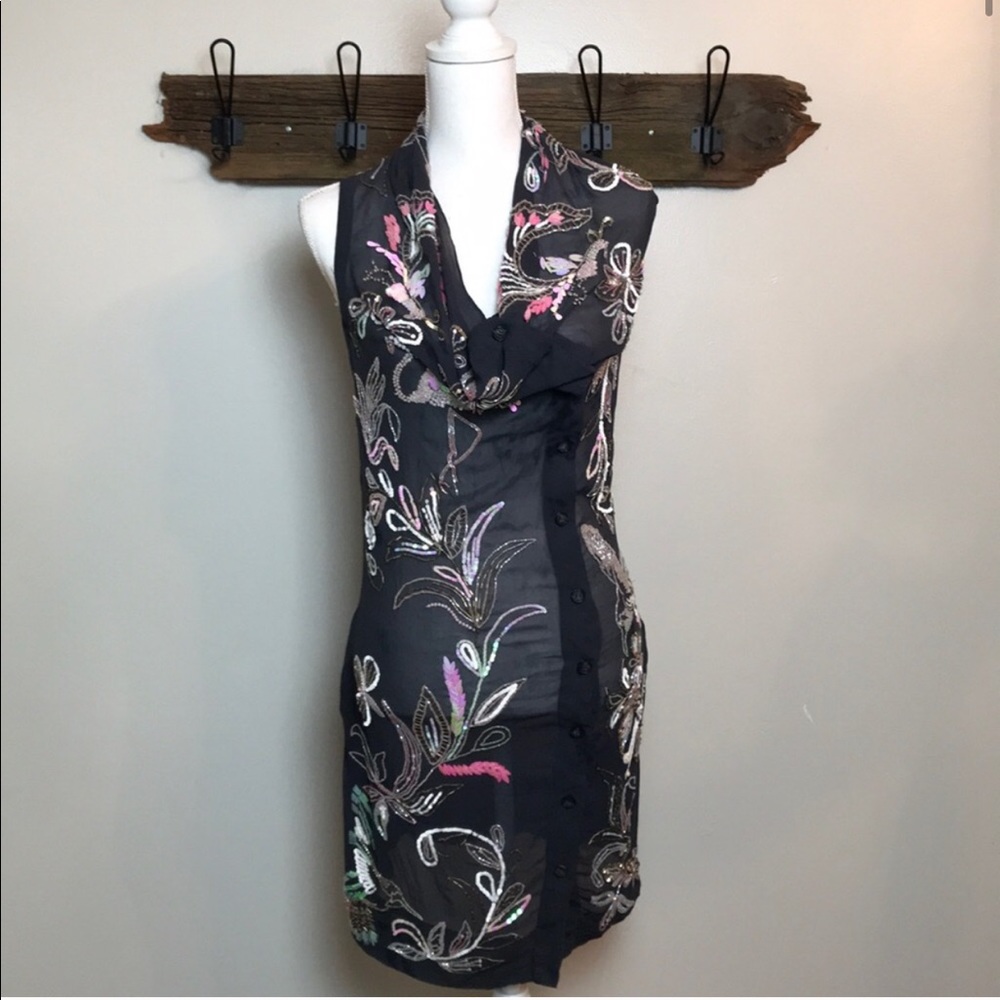 Sheer Silk Wrap Sequin Dress